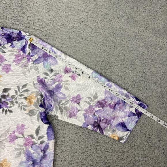 Alfred Dunner Top Womens Size P XL Floral Soft Texture 3/4 Sleeve Round Neck - Picture 11 of 12